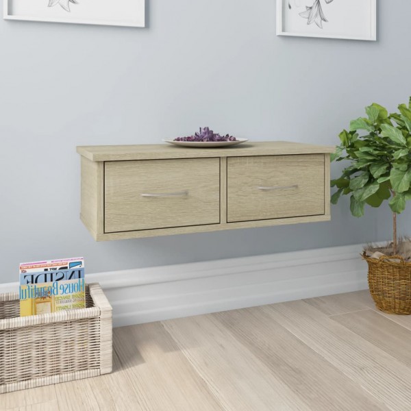 Estante cajones pared contrachapada color roble 60x26x18.5cm