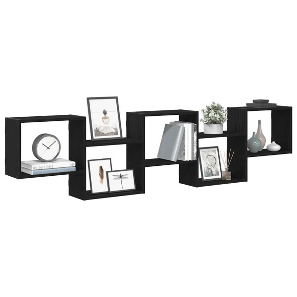 Estante cubo de pared 5 compartimentos madera ingeniería negro