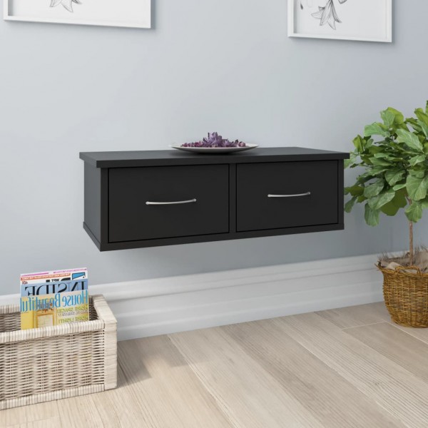 Estante de cajones para pared contrachapada negro 60x26x18.5cm