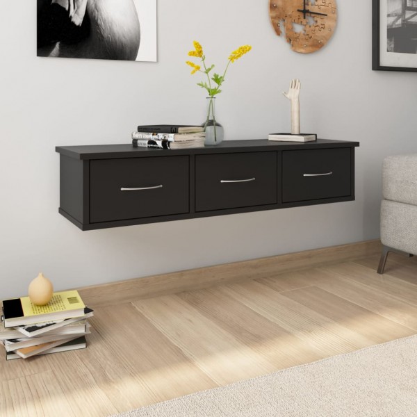Estante de cajones para pared contrachapada negro 88x26x18.5cm