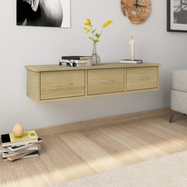 Estante de cajones para pared contrachapada roble 88x26x18.5cm