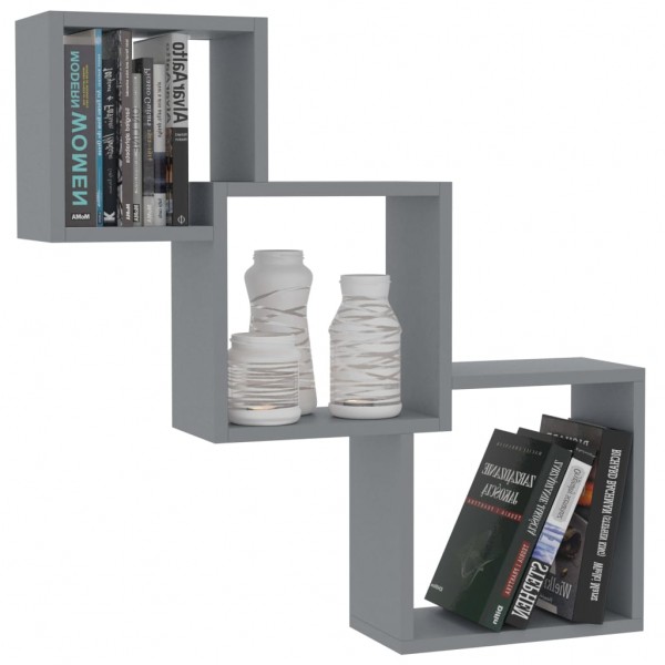 Estante de pared de cubo madera contrachapada gris 68x15x68cm