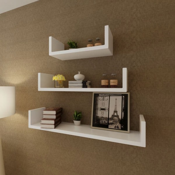 Estante de pared flotante con forma de U MDF blanco