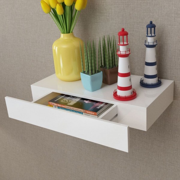 Estante de pared flotante con un cajón MDF blanco
