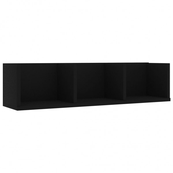 Estante de pared para CD madera contrachapada negro 75x18x18cm