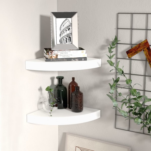 Estante flotante de esquina 2 uds MDF blanco 25x25x3.8 cm