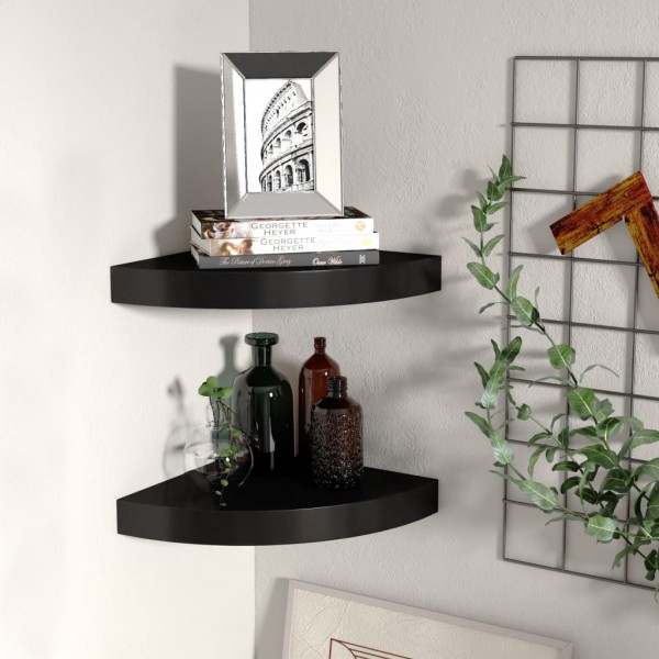 Estante flotante de esquina 2 uds MDF negro 25x25x3.8 cm