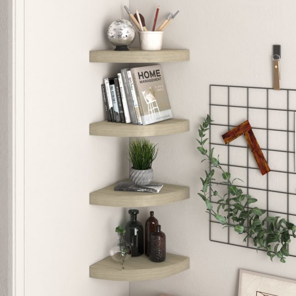 Estante flotante de esquina 4 uds MDF roble 25x25x3.8 cm