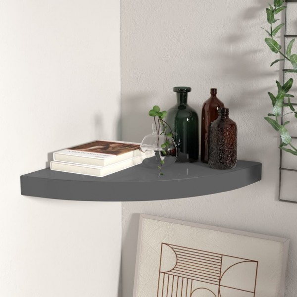 Estante flotante de esquina gris brillante MDF 35x35x3.8 cm