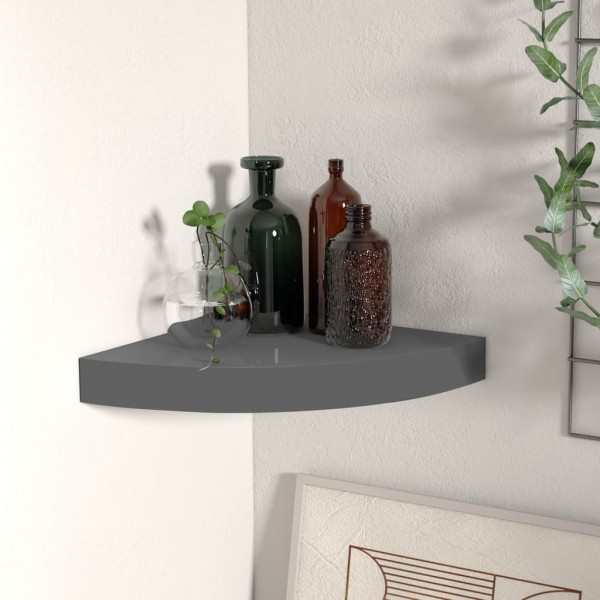 Estante flotante de esquina gris con brillo MDF 25x25x3.8 cm