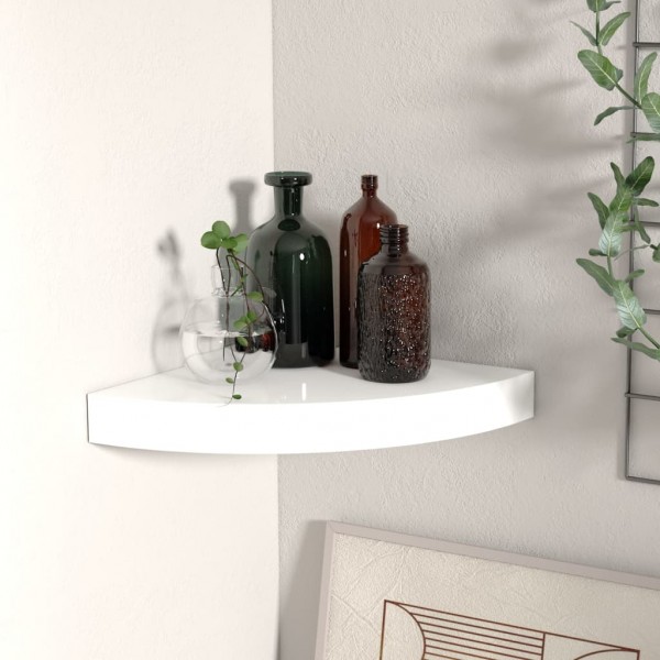 Estante flotante de esquina MDF blanco brillo 25x25x3.8 cm