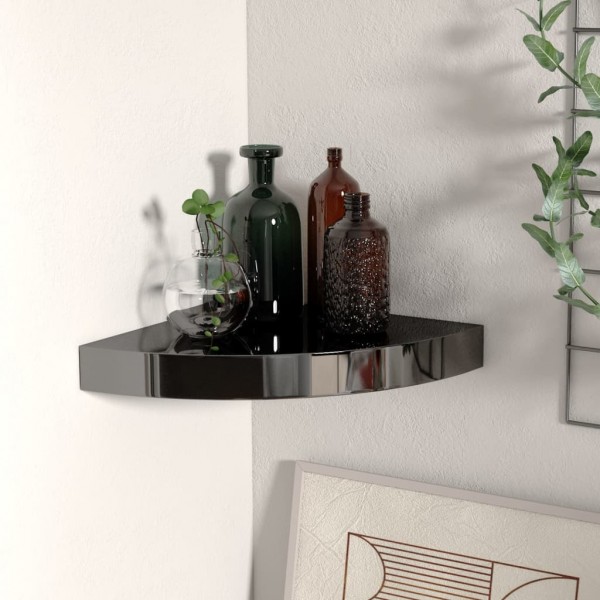 Estante flotante de esquina MDF negro brillo 25x25x3.8 cm
