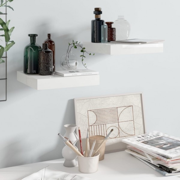 Estante flotante de pared 2 uds MDF blanco brillo 23x23.5x3.8cm