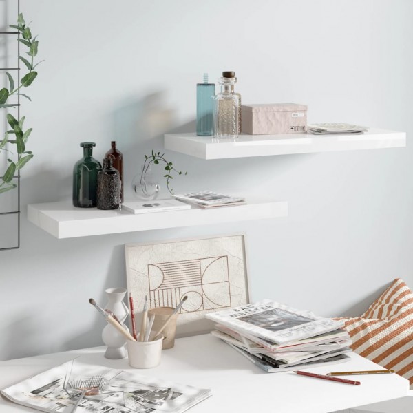 Estante flotante de pared 2 uds MDF blanco brillo 60x23.5x3.8cm