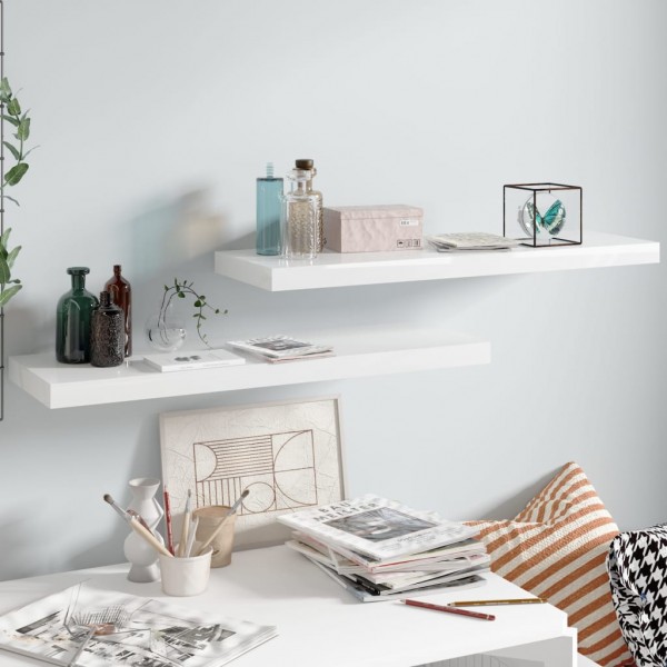 Estante flotante de pared 2 uds MDF blanco brillo 80x23.5x3.8cm