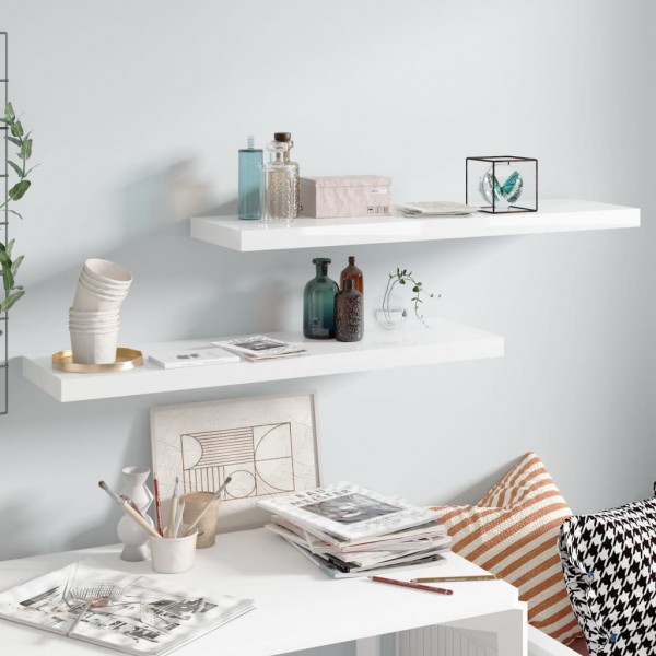 Estante flotante de pared 2 uds MDF blanco brillo 90x23.5x3.8cm