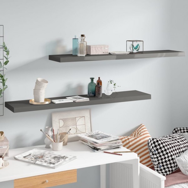 Estante flotante de pared 2 uds MDF gris brillo 120x23.5x3.8 cm