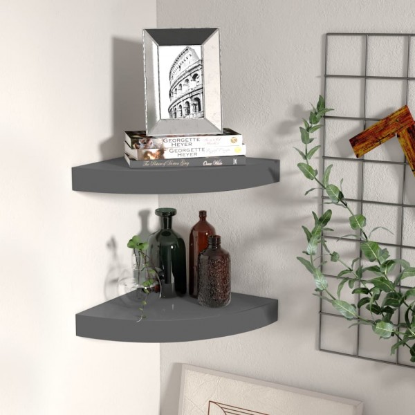 Estante flotante de pared 2 uds MDF gris brillo 25x25x3.8 cm