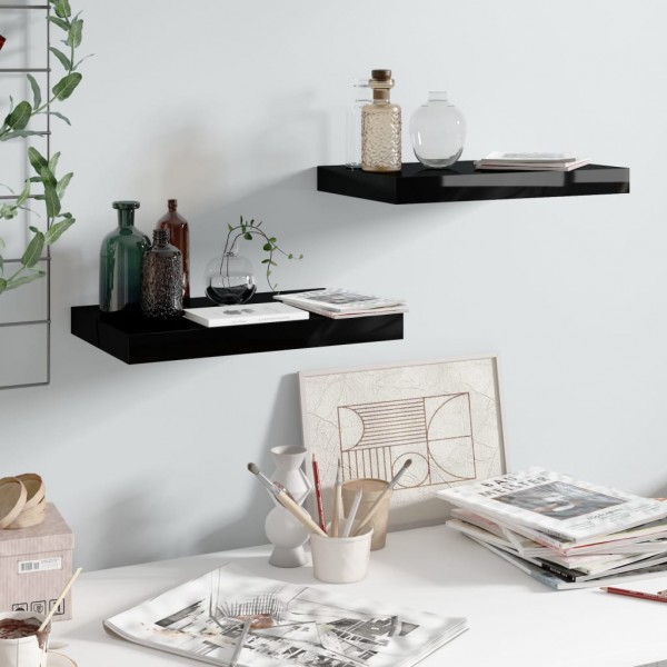 Estante flotante de pared 2 uds MDF negro brillo 40x23x3.8 cm