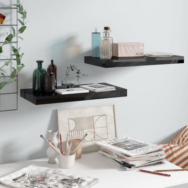 Estante flotante de pared 2 uds MDF negro brillo 50x23x3.8 cm