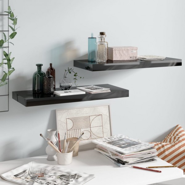 Estante flotante de pared 2 uds MDF negro brillo 60x23.5x3.8 cm