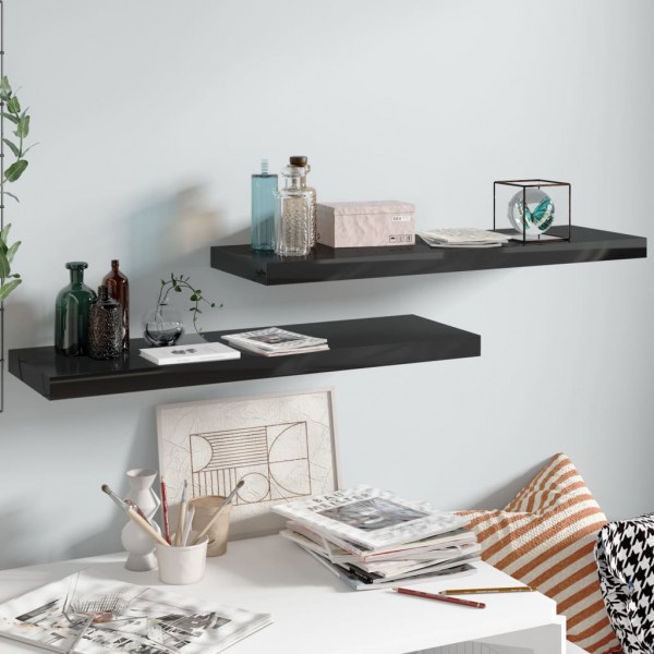 Estante flotante de pared 2 uds MDF negro brillo 80x23.5x3.8 cm