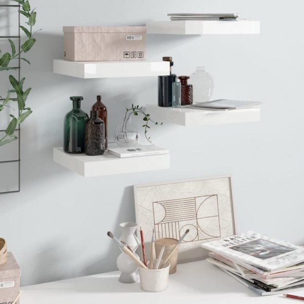 Estante flotante de pared 4 uds MDF blanco brillo 23x23.5x3.8cm