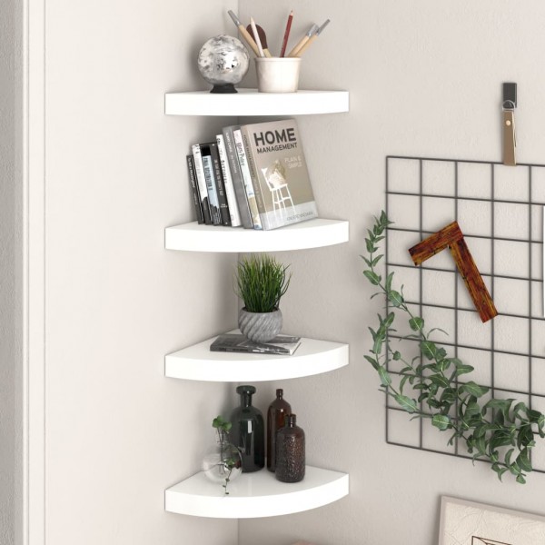 Estante flotante de pared 4 uds MDF blanco brillo 25x25x3.8 cm