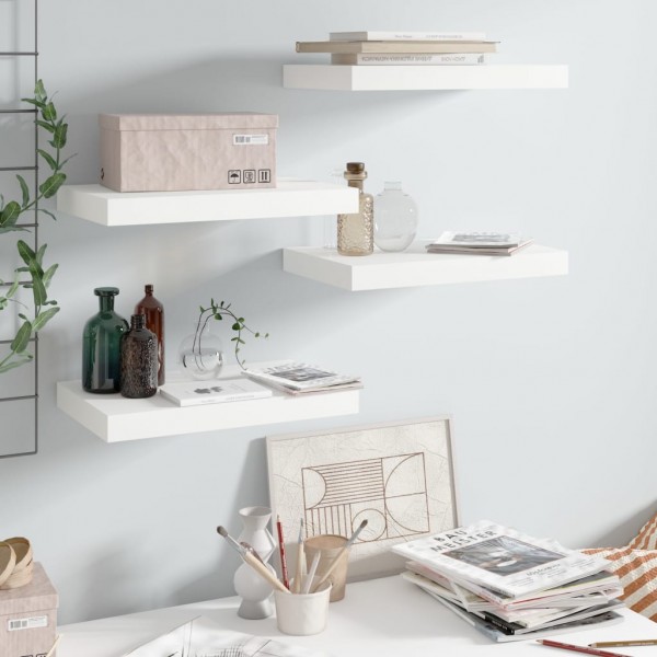Estante flotante de pared 4 uds MDF blanco brillo 40x23x3.8 cm