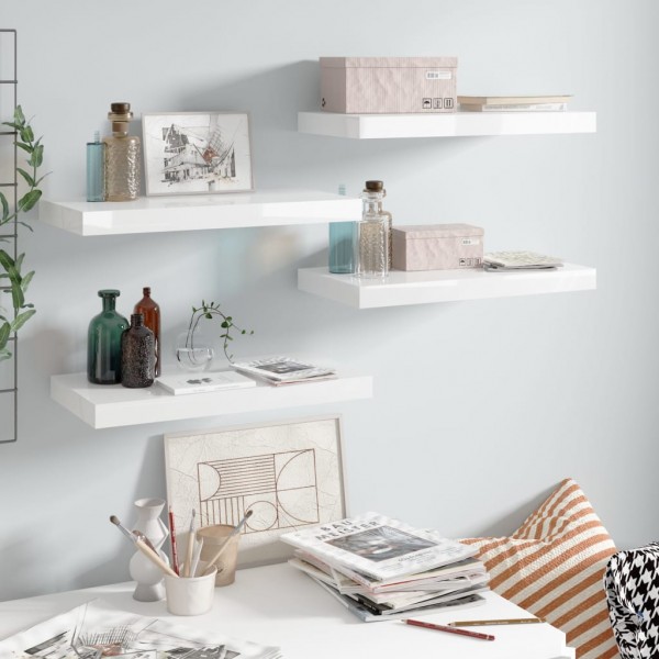 Estante flotante de pared 4 uds MDF blanco brillo 50x23x3.8 cm
