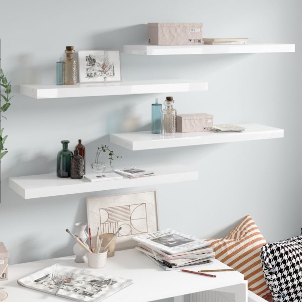 Estante flotante de pared 4 uds MDF blanco brillo 80x23.5x3.8cm