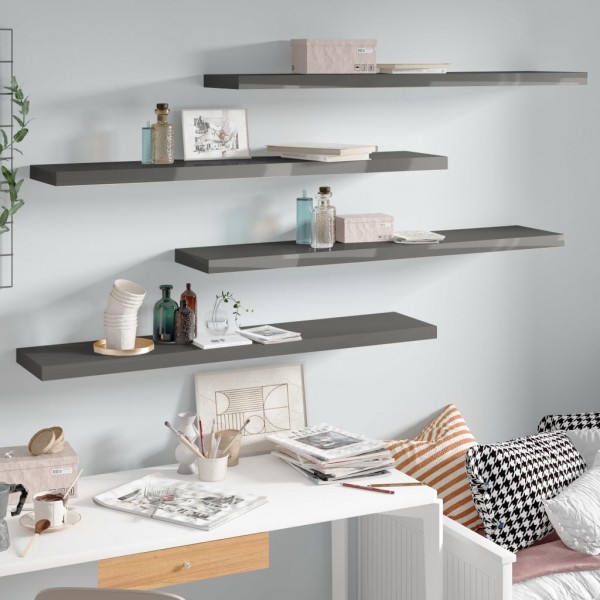 Estante flotante de pared 4 uds MDF gris brillo 120x23.5x3.8 cm