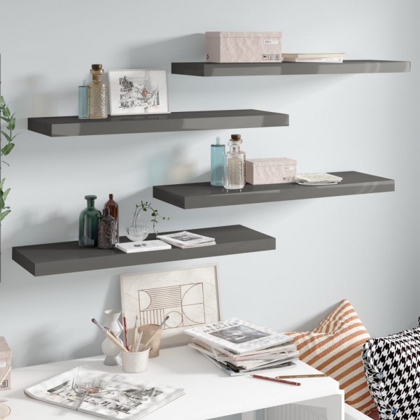 Estante flotante de pared 4 uds MDF gris brillo 80x23.5x3.8 cm