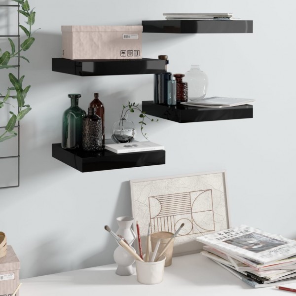 Estante flotante de pared 4 uds MDF negro brillo 23x23.5x3.8cm
