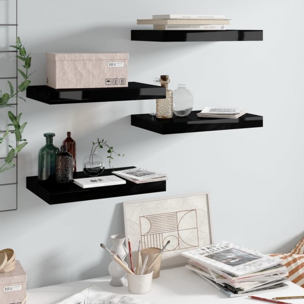 Estante flotante de pared 4 uds MDF negro brillo 40x23x3.8 cm