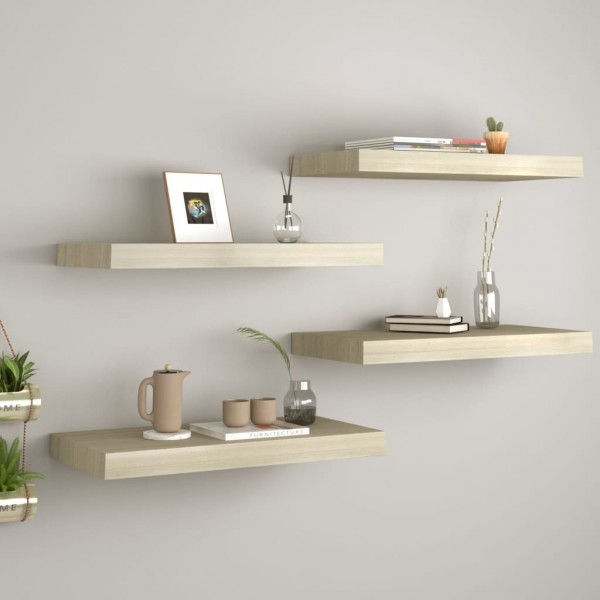 Estante flotante de pared 4 uds MDF roble 60x23.5x3.8 cm