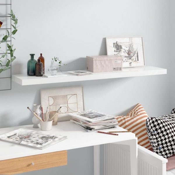 Estante flotante de pared blanco brillante MDF 120x23.5x3.8 cm