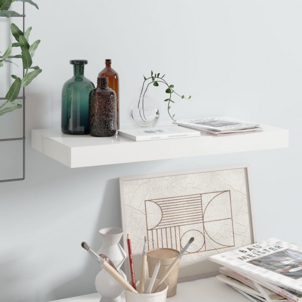 Estante flotante de pared blanco brillante MDF 50x23x3.8 cm
