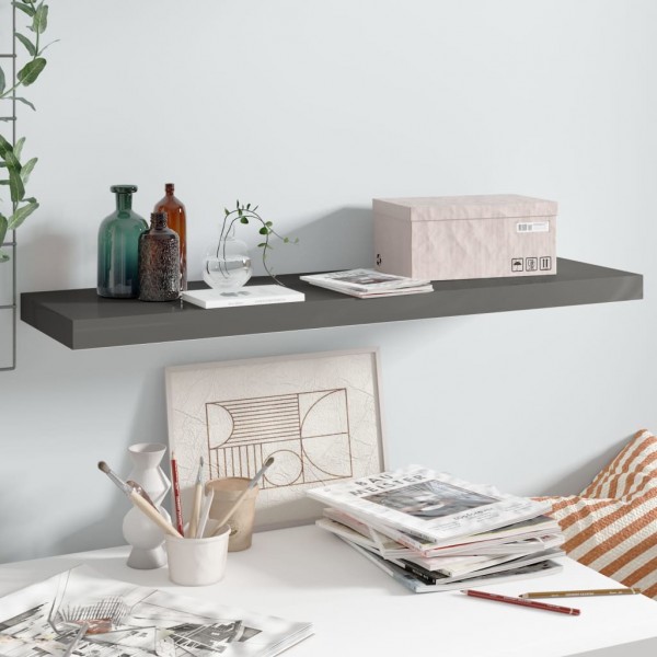 Estante flotante de pared gris con brillo MDF 90x23.5x3.8 cm