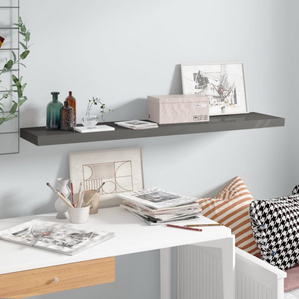 Estante flotante de pared MDF gris brillo 120x23.5x3.8 cm