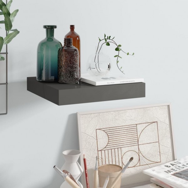 Estante flotante de pared MDF gris brillo 23x23.5x3.8 cm