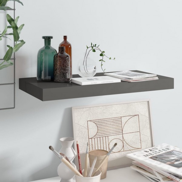 Estante flotante de pared MDF gris brillo 50x23x3.8 cm
