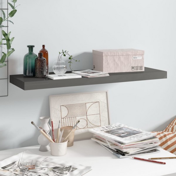 Estante flotante de pared MDF gris brillo 80x23.5x3.8 cm