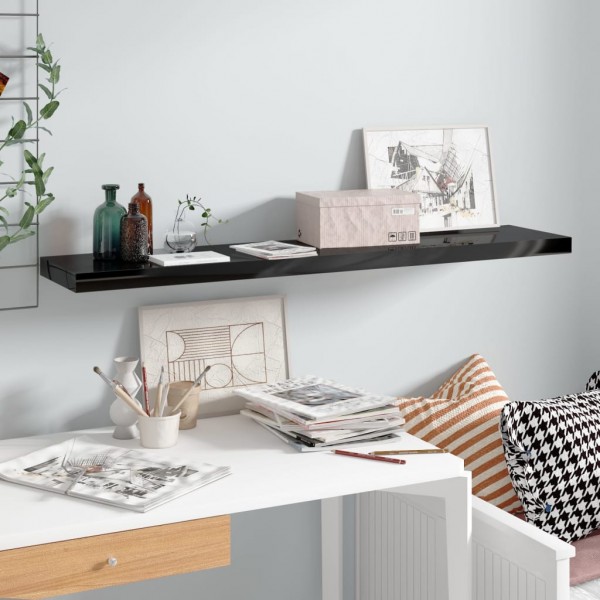 Estante flotante de pared MDF negro brillante 120x23.5x3.8 cm