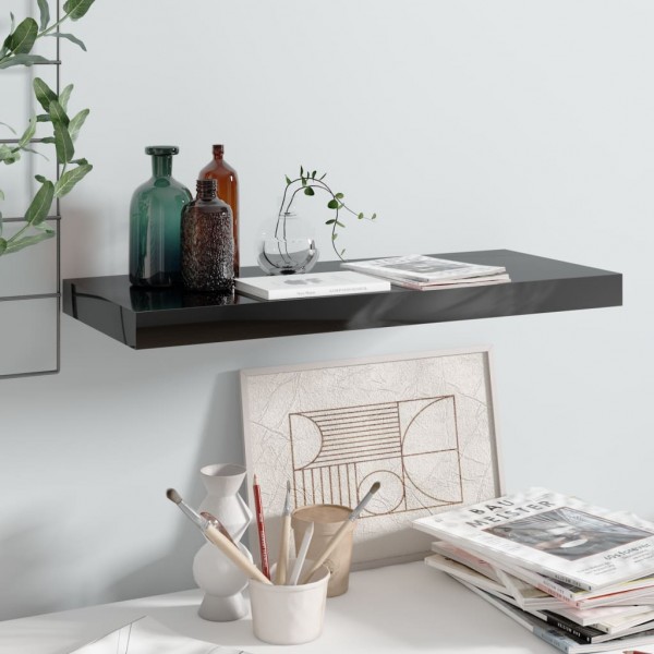 Estante flotante de pared MDF negro brillante 60x23.5x3.8 cm