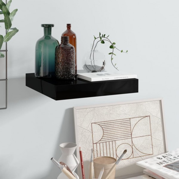 Estante flotante de pared negro brillante MDF 23x23.5x3.8 cm