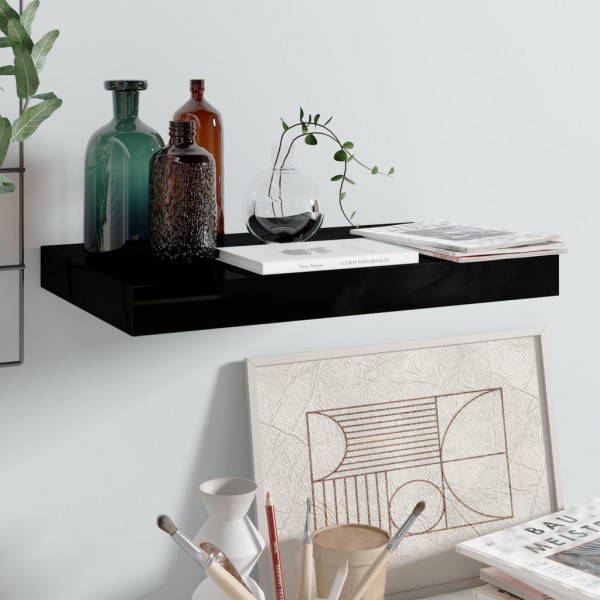 Estante flotante de pared negro brillante MDF 40x23x3.8 cm