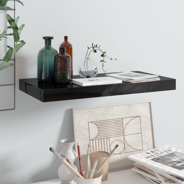 Estante flotante de pared negro brillante MDF 50x23x3.8 cm