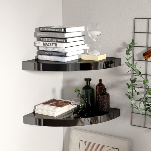 Estante flotante esquina 2 uds MDF negro brillante 35x35x3.8 cm