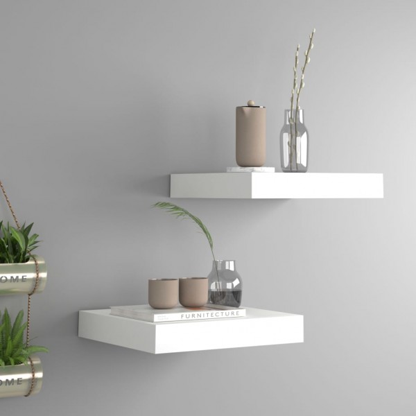 Estante flotante pared 2 uds blanco y roble MDF 90x23.5x3.8 cm